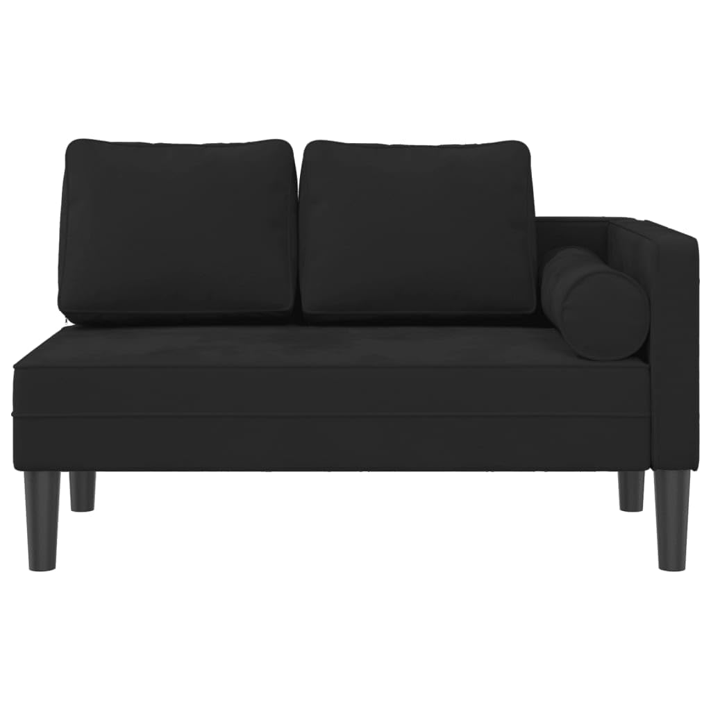 Chaise Longue in velluto, sdraio relax nero con cuscino lombare, comodo lettino lounge per soggiorno camera da letto, cuscino incluso
