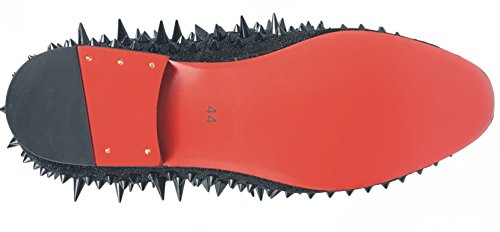 Justar Men's Leather Spikes Loafers Studded Dress Shoes Slip-on Flats Long Rivet Party Shoes4