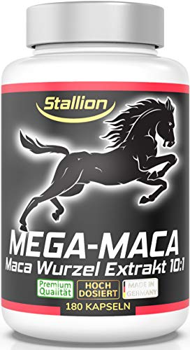 Stallion MEGA MACA extra stark + hochdosiert - Maca Wurzel Extrakt 10:1, 180 Kapseln ohne Füll- & Trennmittel / 11.800mg Maca Wurzel Pulver pro Tagesdosis* 1 Dose (1x127,8g) starte durch mit Stallion!
