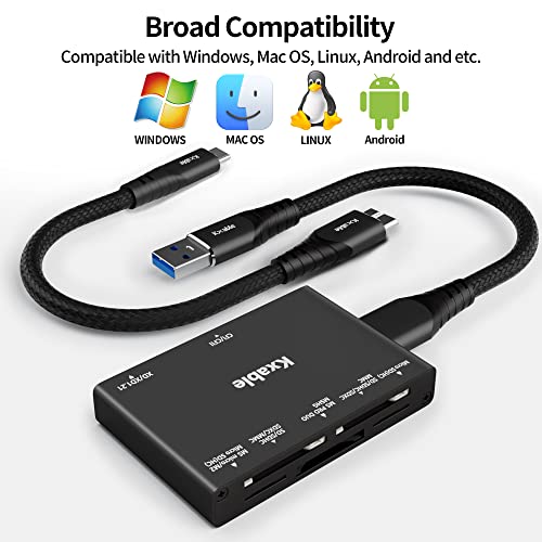 Sd Card Reader 7 In 1, Kxable Usb 3.0 Memory Card Reader/Writer 5Gbps, For Sd/Micro Sd/Ms/Cf/Mmc/Xd/Sdhc/Sdxc Camera Memory Card, Reader For Mac Os, Windows, Linux- With 2 Usb A/C To Micro 3.0 Cables #TOP5
