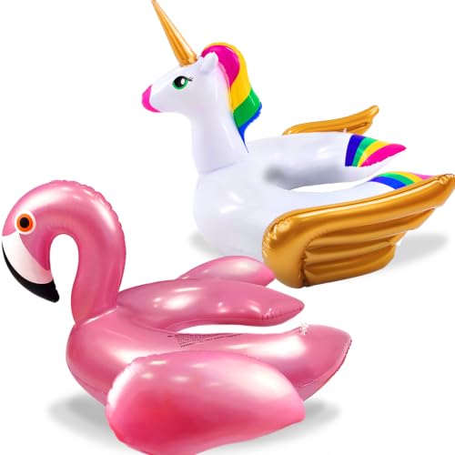 2 Pack Pool Floats for Kids-Unicorn & Flamingo Swim Floats Tubes Kids Pool Floaties, Inflatable Swimming Split Ring Ride On for Age 3-8 Years Girls Boys Summer Party Beach Pool Essentials Water Toys