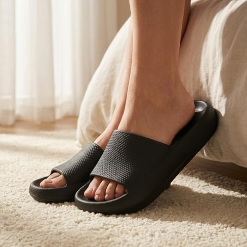 Image of welltree Slides for Women Men Pillow Slippers Non-Slip Bathroom Shower Sandals Soft Thick Sole Indoor and Outdoor Slides