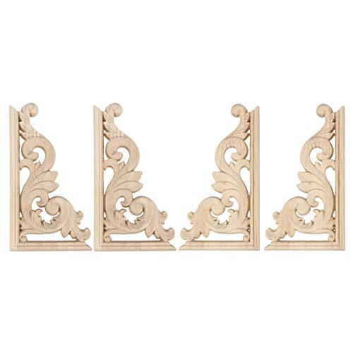 HEALLILY Aplique de puerta sin pintar de esquina de madera tallada apliques para muebles para el hogar decoraciones europeas 13x7 cm 4 piezas