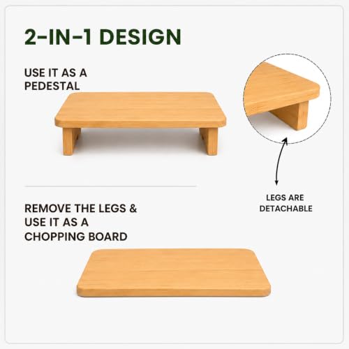 Image of Curated Cart Bamboo Pedestal Serving Platter 13 Inch, Wooden Serving Tray, Elevated Cheese Board, Snack Serving Platter, Decorative Display Tray for Kitchen, Dining Table & Home Decor