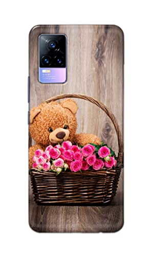 Image of PRINTFIDAA Roses and Teddy Bear in The Wicker Hard Back Cover for Vivo Y73 / Vivo V21e 4G Back Cover -(P6) KAT1004