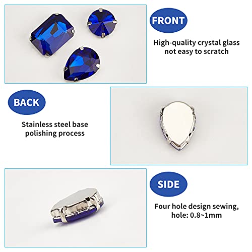 GORGECRAFT 100PCS Sew On Rhinestones Tear Drop Crystal Rhinestones Flatback Gemstones for DIY Crafts Jewelry Clothes Bag Shoes Dress,Blue - Image 4