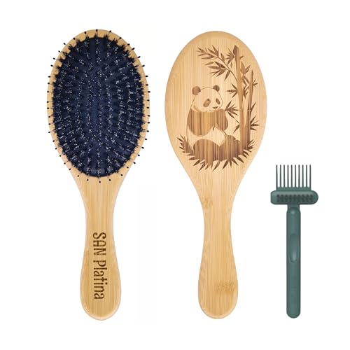 Hair Brush,SAN Platina Boar Bristle Hairbrush,For Curly,Straight And Detangling,Eco-friendly Bamboo,Reduces Breakage,Smooths Frizz And Shine,Gift Set