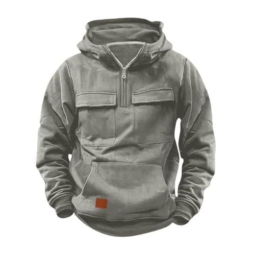 Teen Boys Fleece Cargo Hoodies Plain Front Pockets Pullover Hooded Sweatshirt Half Zipper Cotton Warm Fall Clothes2