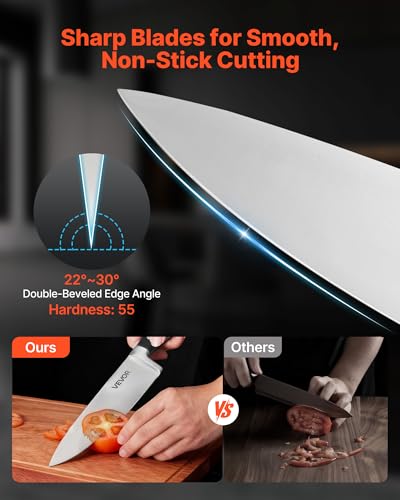 Image of VEVOR Kitchen Knife Set with Block and Sharpener, 15 Piece High Carbon Stainless Steel Sharp Knife Set, Kitchen Cutlery with Crack-Resistant Handle, Sharpening Rod and Wooden Block, for Home Cooks