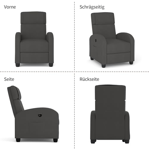 FiveWillowise Fernsehsessel Ruhesessel Relaxsessel mit Verstellbarer Beinablage und Verstellbarer Rückenlehne bis 140°, Einzelsofa, Liegesessel, TV Sessel mit Liegefunktion, Dunkelgrau – Bild 8