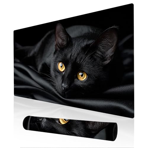 Image of Nuxovilar Professional Large Mouse Pad & Computer Game Mouse Mat (35.4x15.7IN, Mysterious Black Cat Art) (90 * 40cm Mysterious Black Cat)