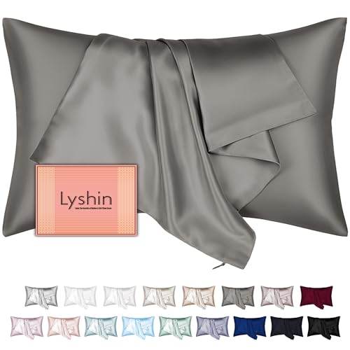 Mulberry Silk Pillow Cases Queen Size with Hidden Zipper, Ultra Smooth and Soft Breathable Cooling Silk Satin Pillowcase for Hair and Skin, Gifts for Women Men (Dark Grey, 20x30 Inches, 1 Pack)