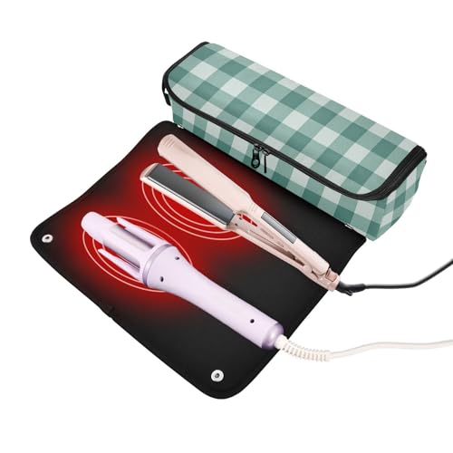 Bolso de viaje para herramientas de cabello Hot Hair Tools con tapete resistente al calor y protector contra el polvo, para planchas, rizadores y accesorios capilares con diseño botánico y gingham miniatura 2