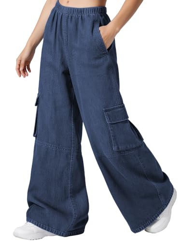 Outfeel Y2K Baggy Cargo Pants High Waisted Wide Leg Straight Jeans Soft Cotton Multi-Pocket Adjustable Streetwear Trousers