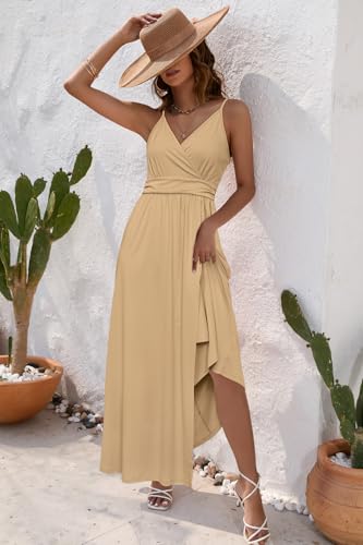 Image of Newshows Women's 2026 Lightweight Summer Wedding Guest Beach Vacation Casual V Neck Split Flowy Maxi Dress