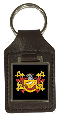 Porte-clés en cuir avec blason marron Powle Family : l'élégance artisanale