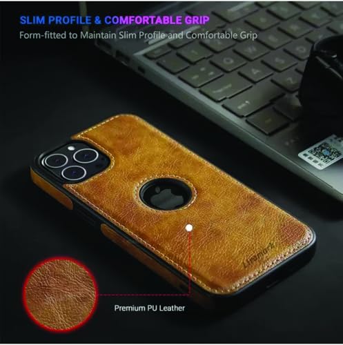 Image of amazon basics Genuine Leather Finish iPhone 16 Pro Back Cover Case | Raised Edges for Camera & Screen Protection | Back Case Cover for iPhone 16 Pro (Blue)