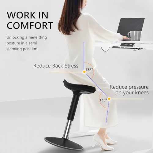 Image of Standing Desk Chair, Ergonomic Office Swivel Stool, Wobble Stool, Height Adjustable Chair Without Backrest for Office, Home,Living Room (Black, 20~25'')
