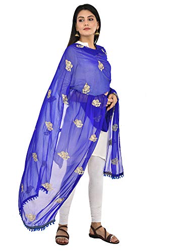 Image of YOUTHQUAKE Golden Patti Embroidered Work Chiffon Dupatta for Womens & Girls with Jaalar Lace
