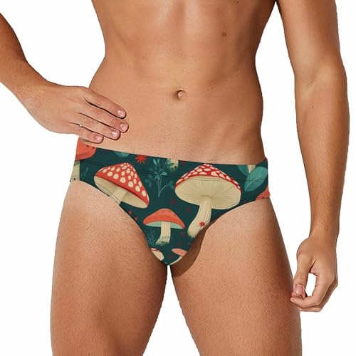 Elegant Mushroom Pattern Men's Swim Brief Sexy Bikini Swimwear Swimsuit Board Surf Shorts Trunks