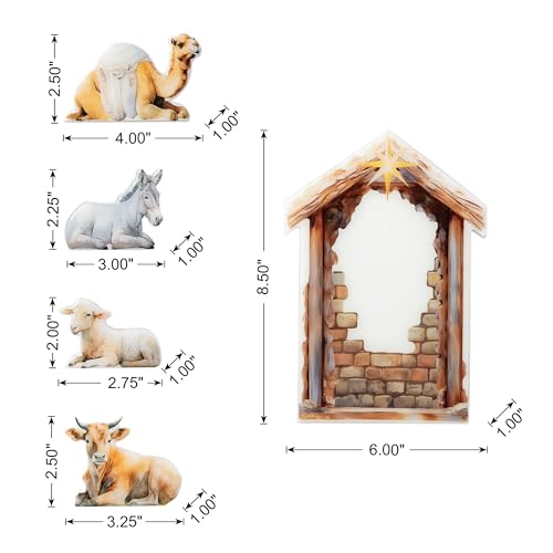 Image of Glitzhome Nativity Scene Set Indoor 8.5 inch,13 Pieces Wooden & Epoxy Resin Nativity Sets & Figures Tabletop Scenes, Nativity Figurines Set for Christmas Indoor Decor with Arch Christian Holy Family