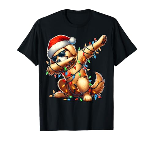 Dabbing Golden Retriever Occhiali da sole Carino Natale Natale Maglietta