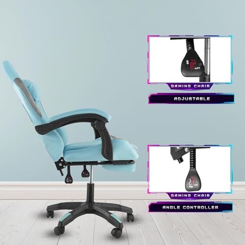 Image of Casa Copenhagen,High-Back Italian Fabric Gaming Ergonomic Chair with Advanced Mechanism & Electric Back Massager, Luxurious Memory Foam Seating & Multi Function Arm-Rest - Blue & Grey