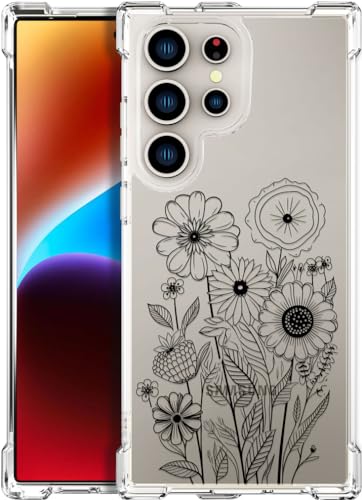 Coque Samsung S24 Ultra transparente avec motif fleurs sauvages simples pour femme