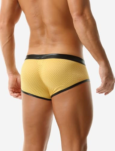 FEOYA Men's Metallic Shiny Boxer Briefs Sexy Mesh Pouch Bulge Low Rise Short Leg Trunks Hot Pants Underwear2