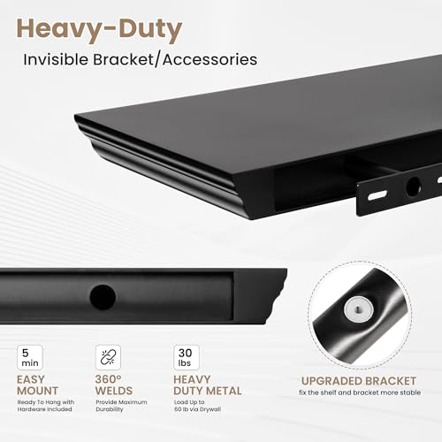 Image of 24 Inch Floating Shelves for Wall, 9.3 inchD Crown Molding Wood Display Shelf
