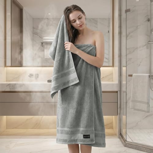 REDKISS Large Bath Towels Set 2 Piece, 100% Cotton, 31x63 in,Heavyweight 760GSM, Highly Absorbent & Quick Dry, Super Soft Luxury Bath Towel for Bathroom,Hotel Collection - Gray - Image 3
