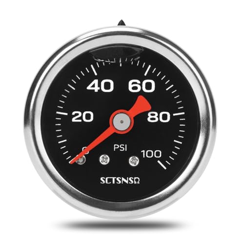 SCTSNSR 0-100 Psi Fuel Pressure Gauge 1.5 Black Dial 1/8 NPT Back Mount Stainless Steel Case Glycerin Liquid Filled Inline Low Pressure Gauge for Oil Water Air Pressure Test
