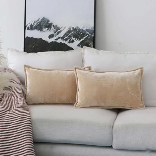 Image of RD TREND Velvet Cushion Covers Set of 2, Soft Long Cushion Covers 18x28 Inches, Rectangular Decorative Throw Pillowcases for Sofa, Bed & Living Room | Solid Gold