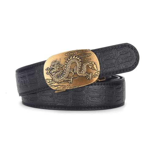Crocodile Pattern Embossed Leather Ratchet Belt for Men Dress & Casual with Adjustable Dragon Buckle,Trim to Fit