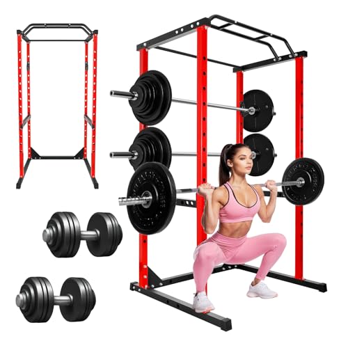 RQR Squat Rack for Home Gym, 1200 LBS Heavy-Duty Power Rack with 14-Position Adjustable J-Hooks & Pull-Up Bar, 81.5? H × 45.6? W