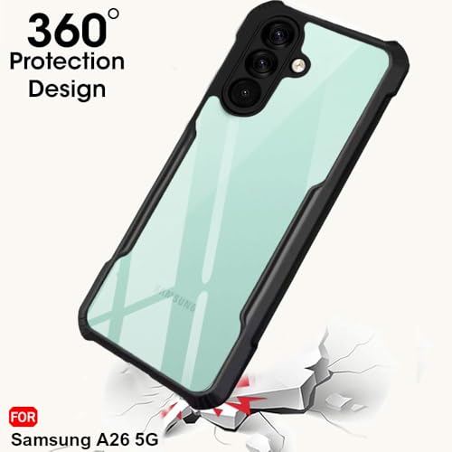 Image of TheGiftKart Shockproof Crystal Clear Back Cover Case for Samsung Galaxy A26 5G | 360 Degree Protection | Protective Design | Transparent Back Case Cover (PC & TPU, Black Bumper)