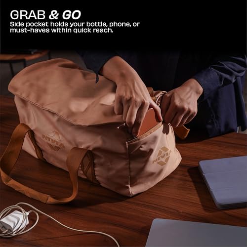 Image of Nivia Blend Gym Duffle Bag for Men & Women with Dedicated Shoe Pocket with Dual Vents, Main Spacious Compartment, Flap Opening & Mesh Zipper Pocket, Signature Tape Strap, Capacity-20 litres (Beige)