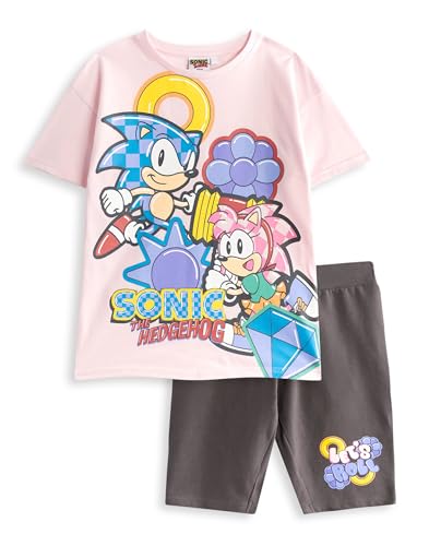 Image of Sonic The Hedgehog Girls Pink T-Shirt and Shorts Set | Cute 'Let's Roll' Sonic & Amy Rose Graphic Tee Short-Sleeve