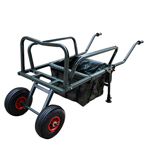 CARPZILLA Folding Fishing Trolley 2 Two Pneumatic Wheel Barrow Cart Buggy with Detachable Bag Adjustable Legs New
