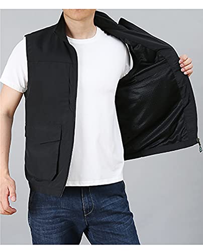 Image of Hixiaohe Men's Casual Lightweight Outdoor Vest Work Fish Photo Travel Golf Vest Zip up Sleeveless Jacket with Pockets