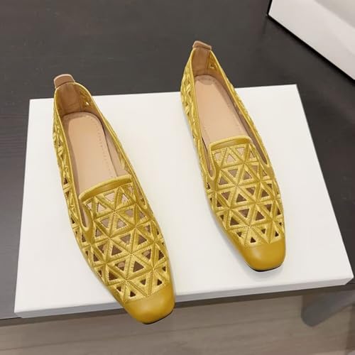 WENJIAZHIZHI Women Ballet Flats Square Toe Eyelets Ballerina Flats Comfortable Slip-on Dressy Shoes2