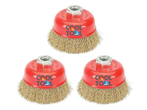 CoolTool Non-Twisted Brass Circle Wire Cup Brush for Removing Rust, Paint As Well As for Polishing (3” Inch) (Red) (Set Of 3 Pieces)
