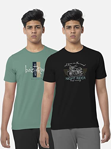 Image of BULLMER Black Trendy Typographic Printed Round Neck Half Sleeve Tshirt for Men