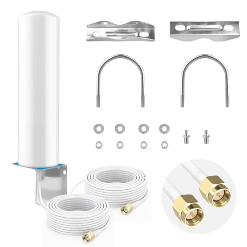 Outdoor 4G 5G LTE Antenna 10-12dBi High Gain Omni-Directional WiFi Antenna with Dual SMA Male Cables and TS9 Adapters 698-3800MHz for Improved Connectivity with Routers and Hotspots