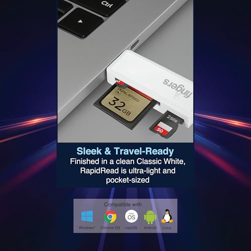 Image of FINGERS RapidRead Dual Card Reader (SD & MicroSD, USB 2.0 High-Speed 480 Mbps, Supports up to 256GB, Plug & Play, Universal Compatibility), Classic White