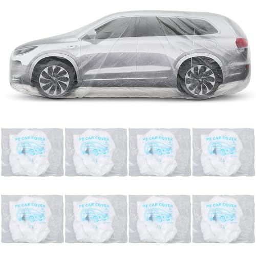 Molain 4 Pack Disposable Car Cover Clear Plastic Car Cover Waterproof Universal Rain Dust Garage Covers with Elastic Band Cars Covers for Outdoor Snow/Rain Weather Protection (12.4 ft x 21.6 ft)