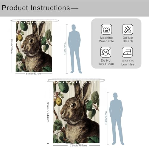 Rideau de douche extra long 183x243 cm imperméable marron motif lapin