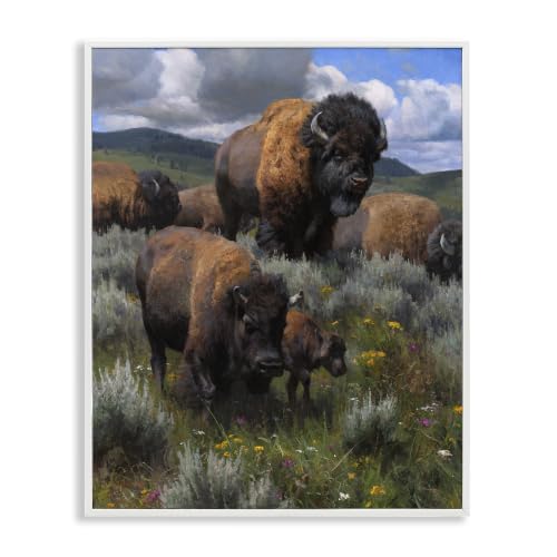 Bison Herd Rural Landscape, 24 x 30 Inch Framed Giclée Print
