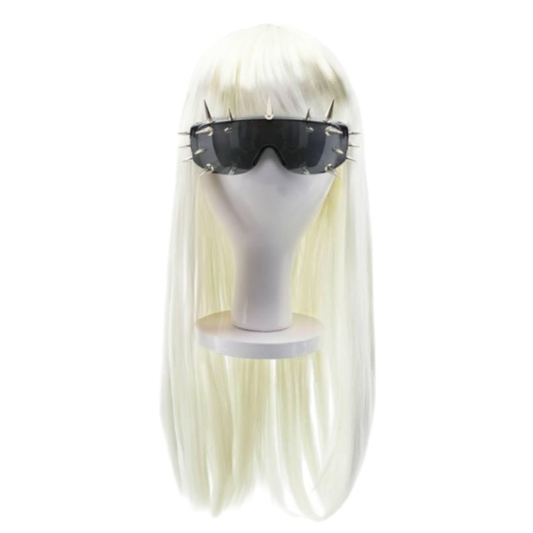 Lady G Costume Set – Punk Spike Sunglasses with Long Fringe Blonde Wig – Pop Star Diva Fancy Dress Accessory Set Outfits for Halloween, Parties & Fancy Dress Events