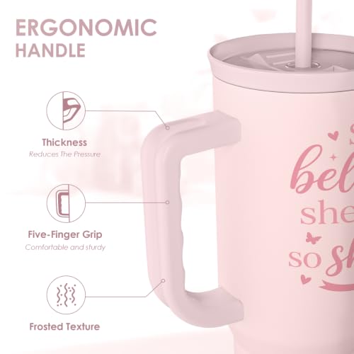 Image of Breast Cancer Awareness Stainless Steel Slider Tumbler with Handle 40 Ounces with Lid, Travel Cup, Insulated Bottles for Girls Women